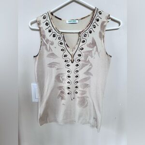 Point Zero Beige Embroidered Tank Top